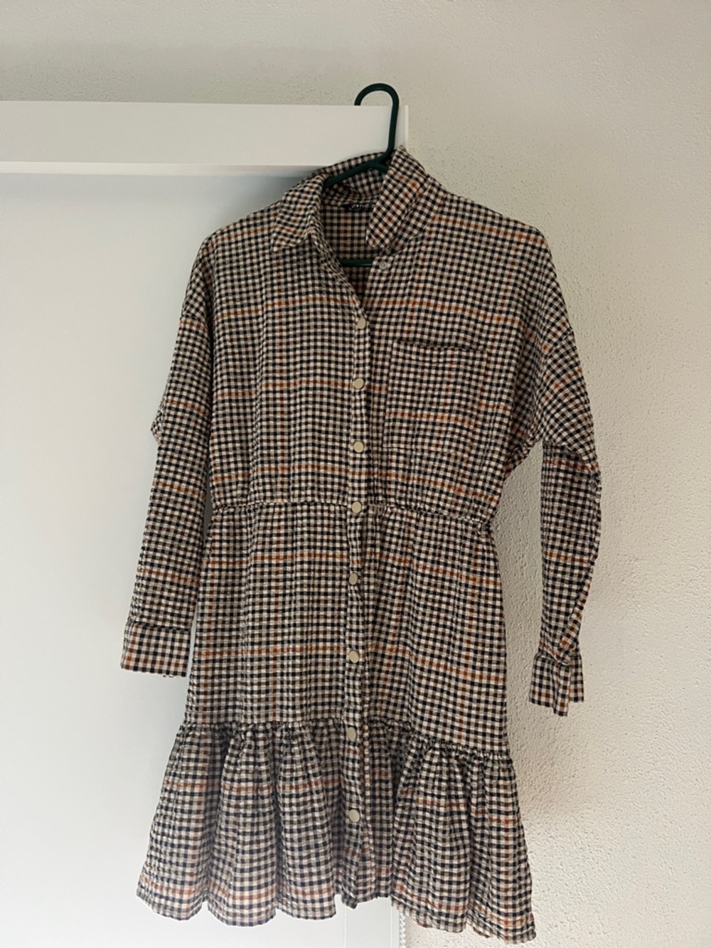 Zara Black and Brown Checked Asymmetrical Button-Front Dress